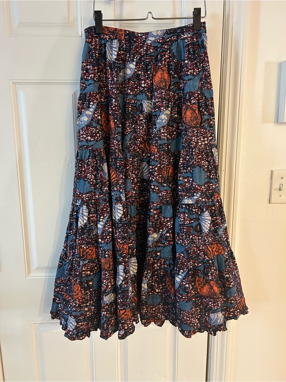 Ulla Johnson Navy and Orange Tiered Maxi Skirt